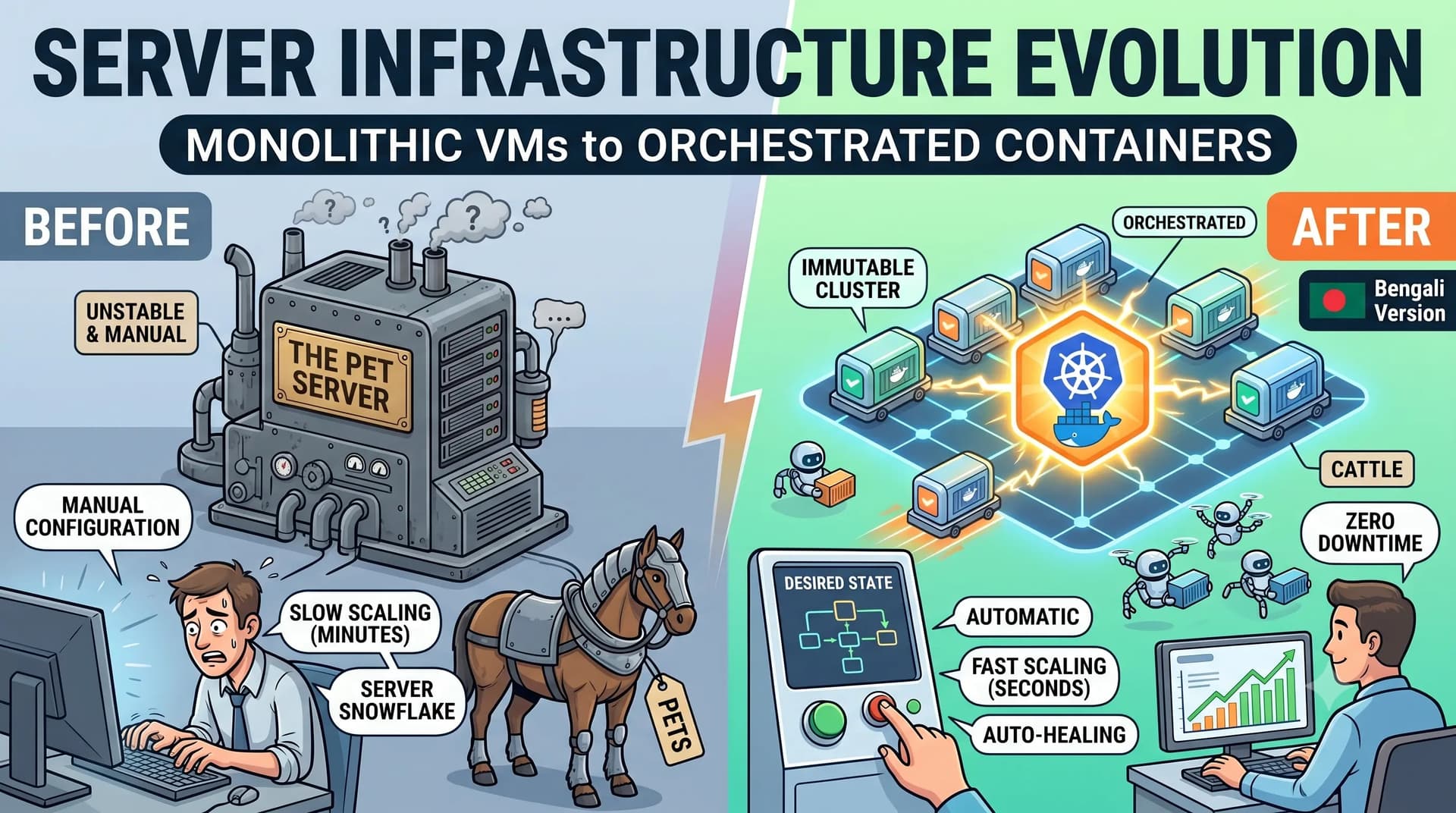 Server Infrastructure Evolution: Moving from Monolithic Virtual Machines to Orchestrated Containers